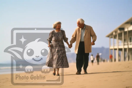 Elderly Couple Walking On The Beach (Graphic For Sale See Licenses)