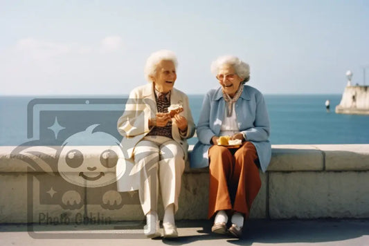 2 Elderly Women Sitting By The Sea (Graphic For Sale See Licenses)