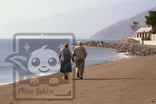 Elderly Couple Walking On The Beach (Graphic For Sale See Licenses)