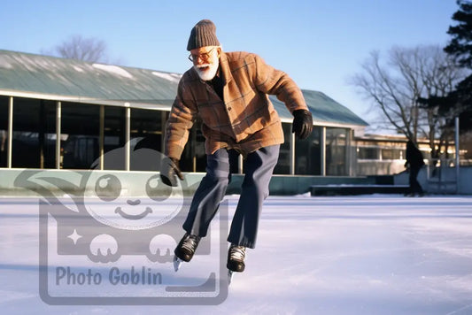 Elderly Gentleman Ice Skating (Graphic For Sale See Licenses)
