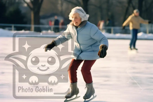 Elderly Lady Ice Skating (Graphic For Sale See Licenses)