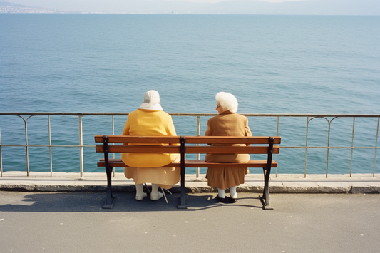 2 elderly women sitting by the sea (Graphic for sale see licenses)